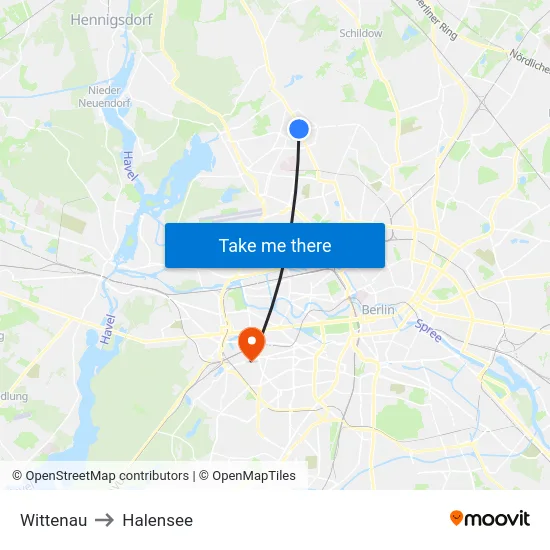 Wittenau to Halensee map