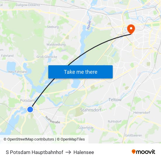 S Potsdam Hauptbahnhof to Halensee map