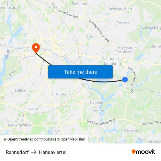 Rahnsdorf to Hansaviertel map