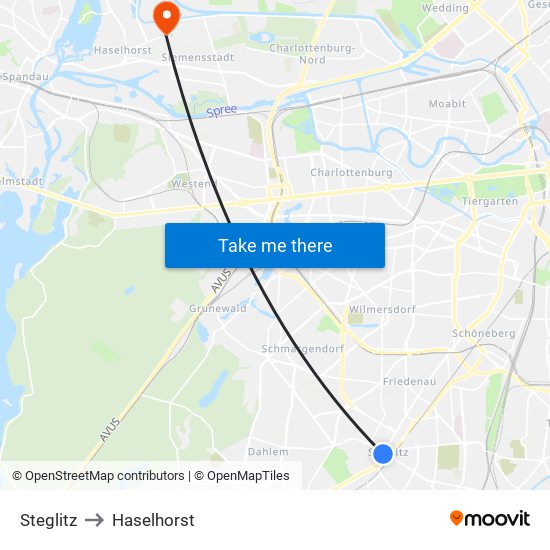 Steglitz to Haselhorst map