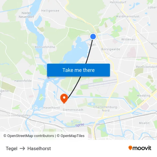 Tegel to Haselhorst map