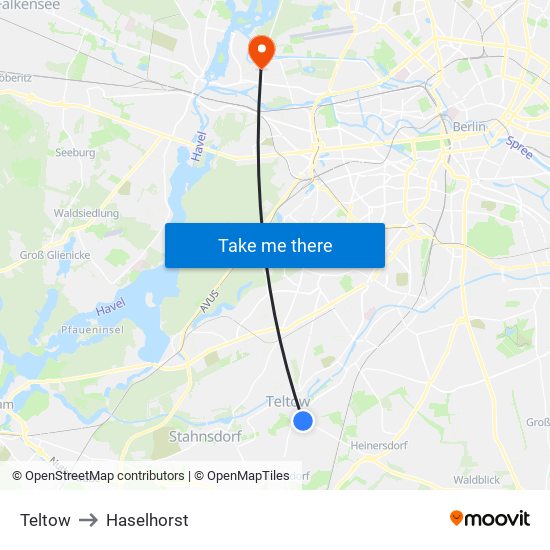 Teltow to Haselhorst map