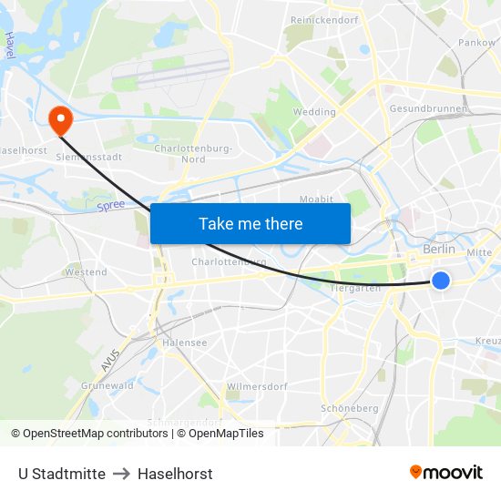 U Stadtmitte to Haselhorst map