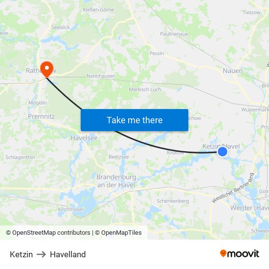 Ketzin to Havelland map