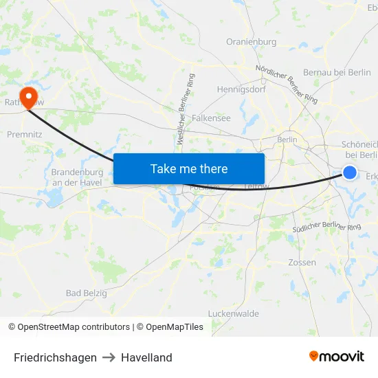 Friedrichshagen to Havelland map