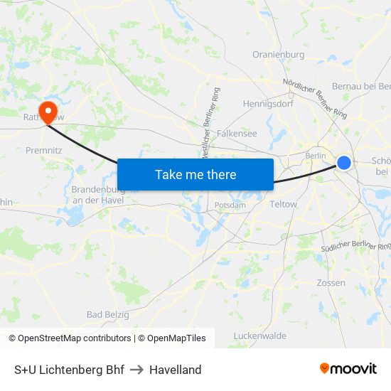 S+U Lichtenberg Bhf to Havelland map