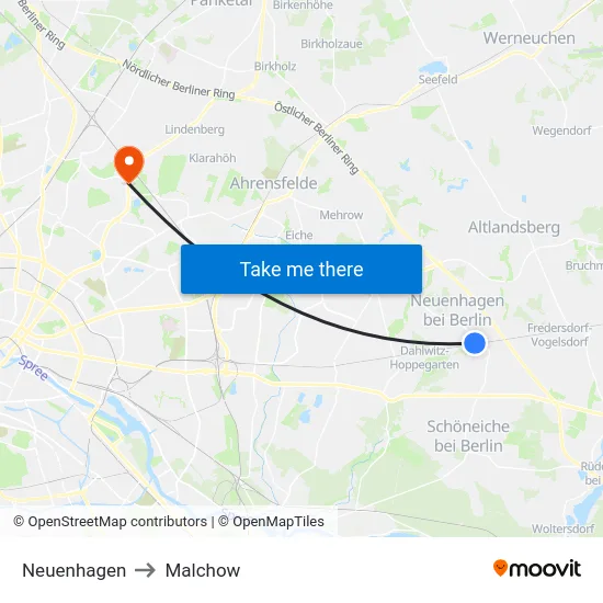 Neuenhagen to Malchow map