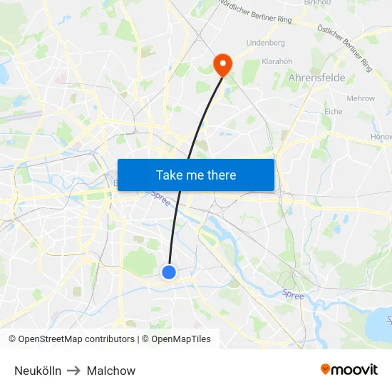 Neukölln to Malchow map