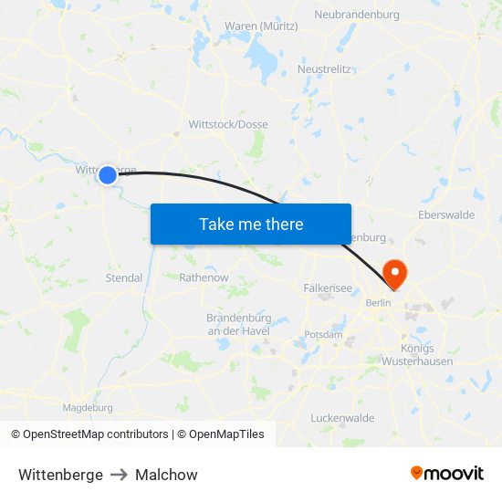 Wittenberge to Malchow map