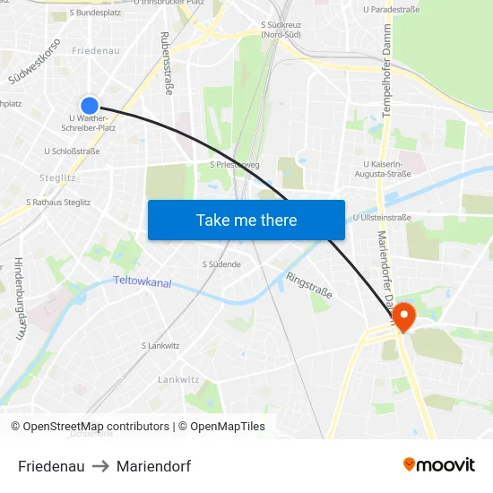 Friedenau to Mariendorf map
