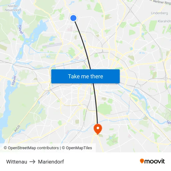 Wittenau to Mariendorf map