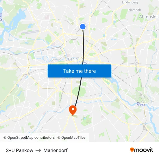 S+U Pankow to Mariendorf map