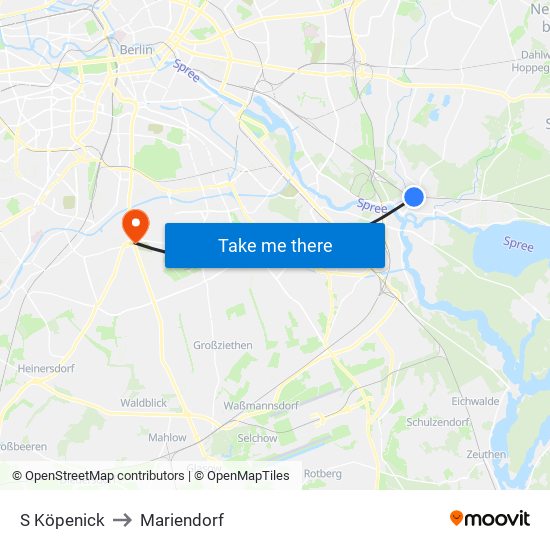 S Köpenick to Mariendorf map