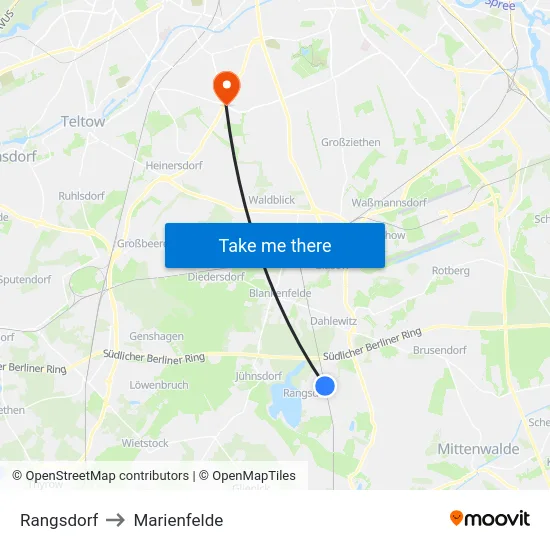 Rangsdorf to Marienfelde map