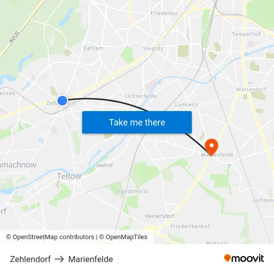Zehlendorf to Marienfelde map