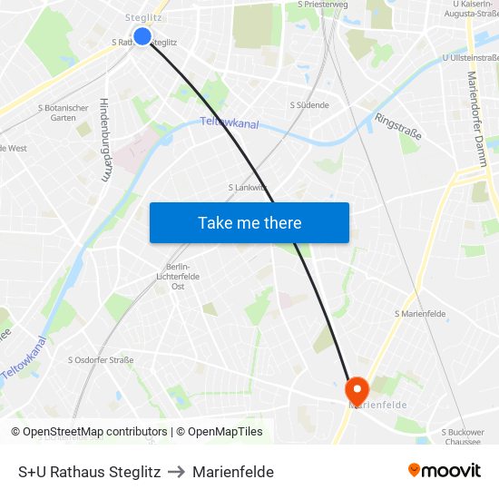 S+U Rathaus Steglitz to Marienfelde map