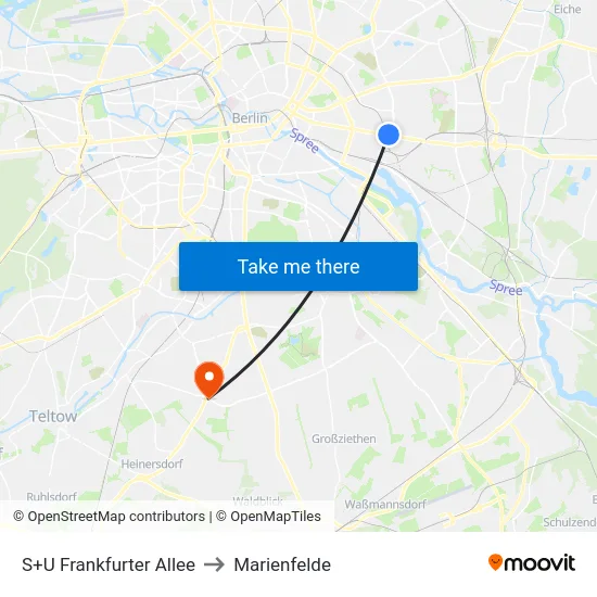 S+U Frankfurter Allee to Marienfelde map
