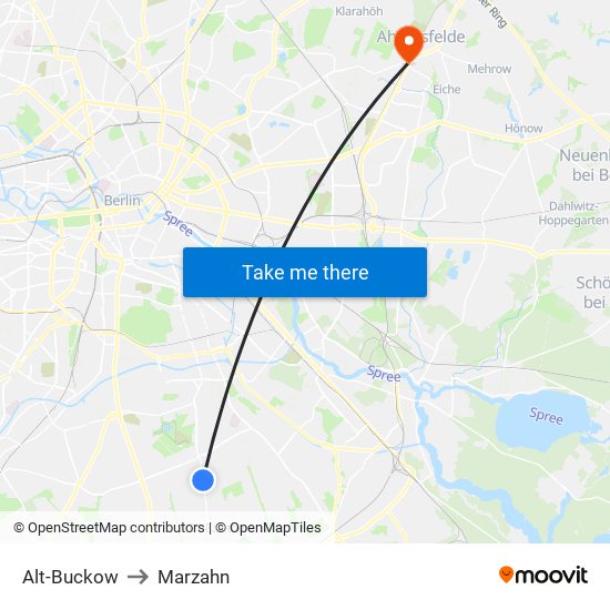 Alt-Buckow to Marzahn map