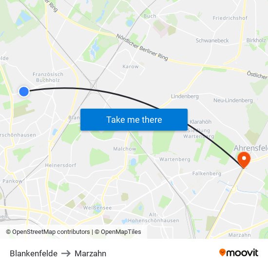 Blankenfelde to Marzahn map