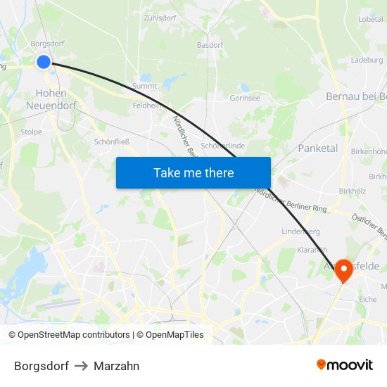 Borgsdorf to Marzahn map