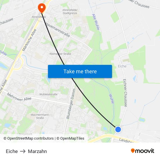 Eiche to Marzahn map