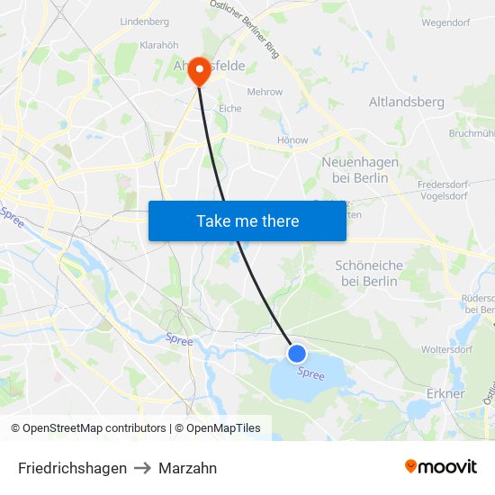 Friedrichshagen to Marzahn map