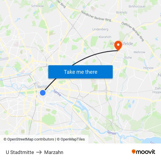 U Stadtmitte to Marzahn map