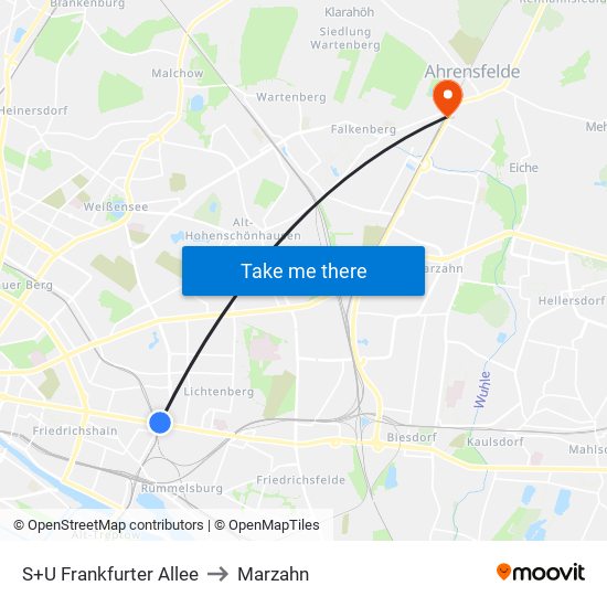 S+U Frankfurter Allee to Marzahn map