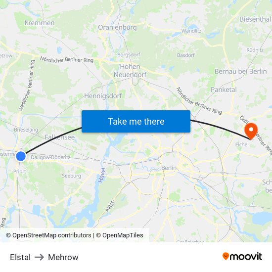 Elstal to Mehrow map