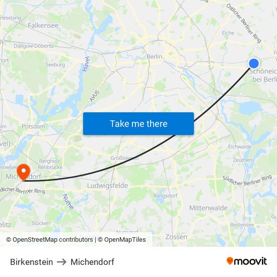 Birkenstein to Michendorf map