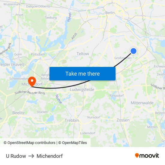 U Rudow to Michendorf map