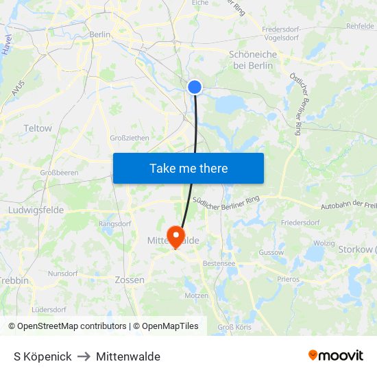 S Köpenick to Mittenwalde map