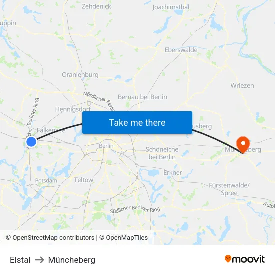 Elstal to Müncheberg map