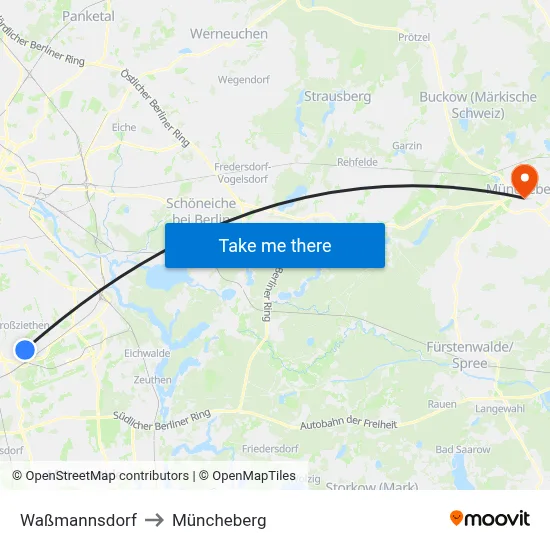 Waßmannsdorf to Müncheberg map