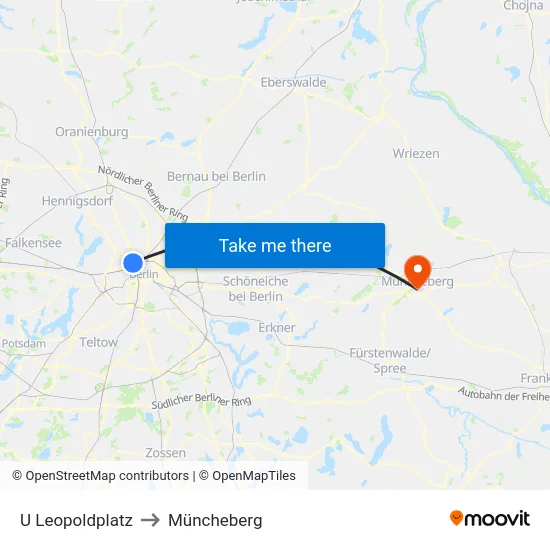 U Leopoldplatz to Müncheberg map