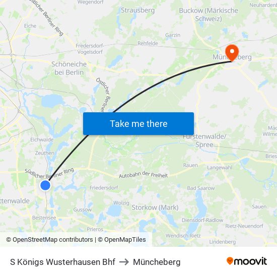 S Königs Wusterhausen Bhf to Müncheberg map