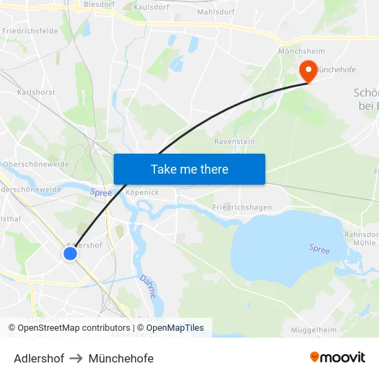 Adlershof to Münchehofe map