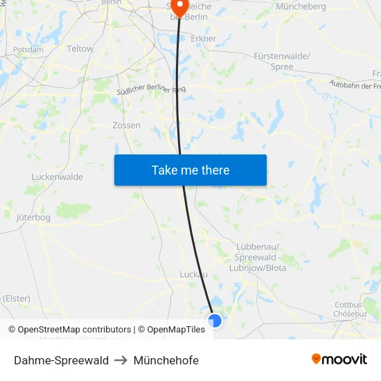 Dahme-Spreewald to Münchehofe map