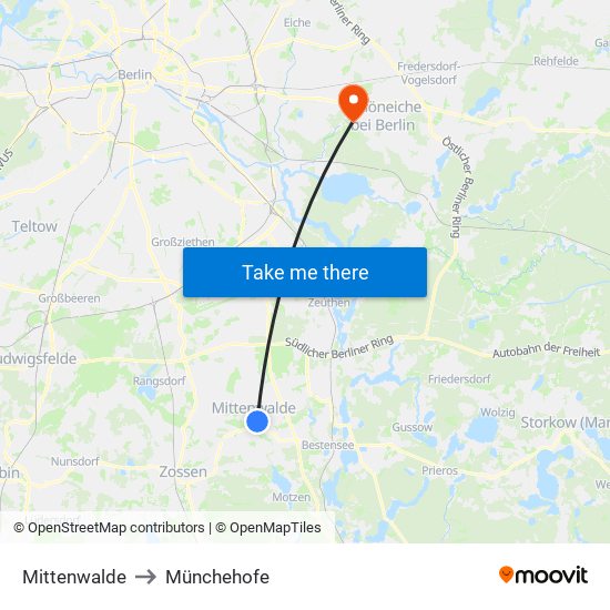 Mittenwalde to Münchehofe map