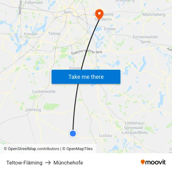 Teltow-Fläming to Münchehofe map