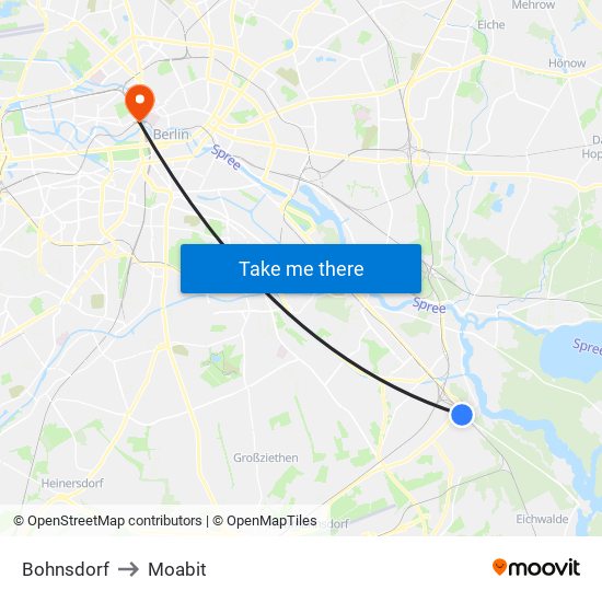 Bohnsdorf to Moabit map