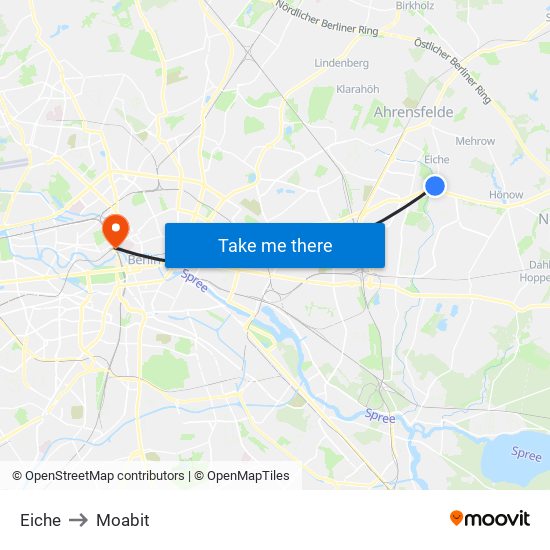 Eiche to Moabit map