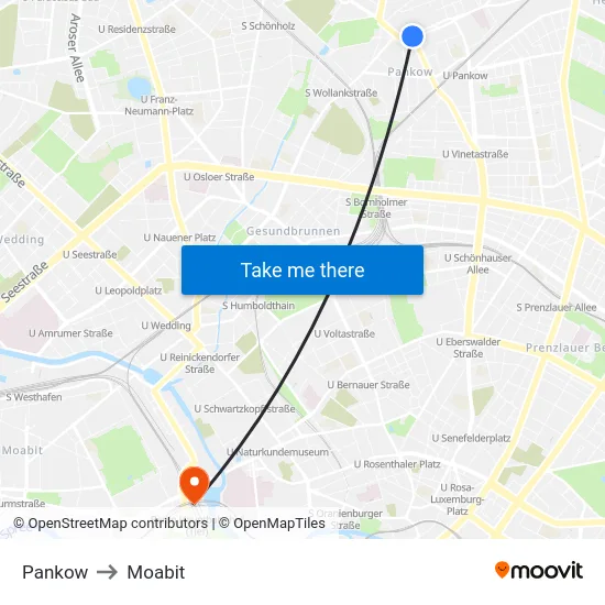 Pankow to Moabit map