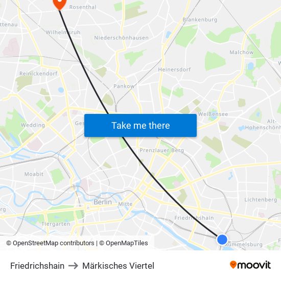 Friedrichshain to Märkisches Viertel map
