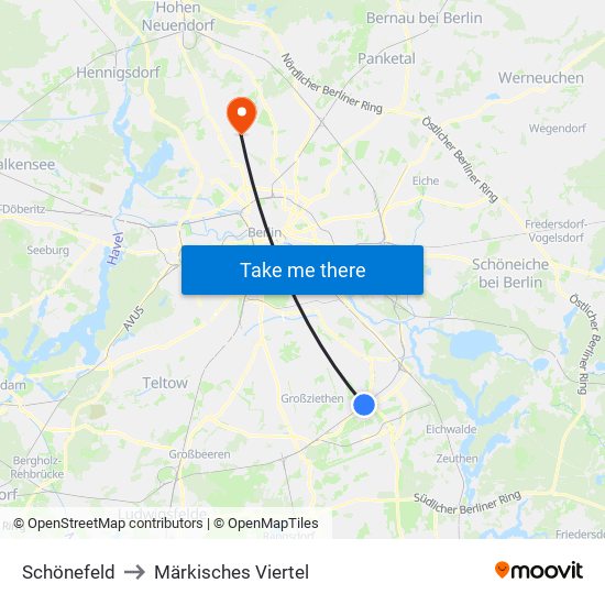 Schönefeld to Märkisches Viertel map