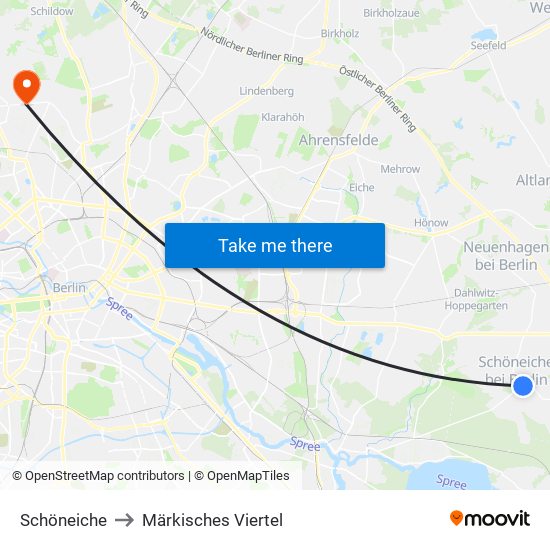 Schöneiche to Märkisches Viertel map