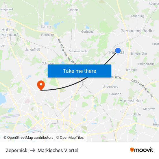 Zepernick to Märkisches Viertel map