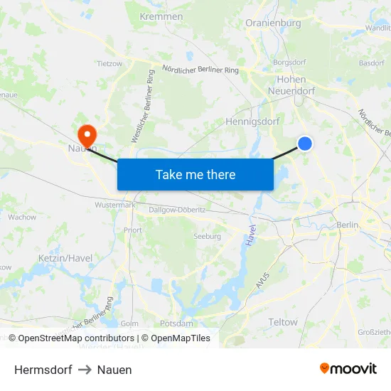 Hermsdorf to Nauen map