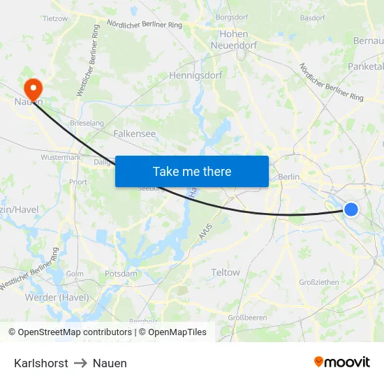 Karlshorst to Nauen map