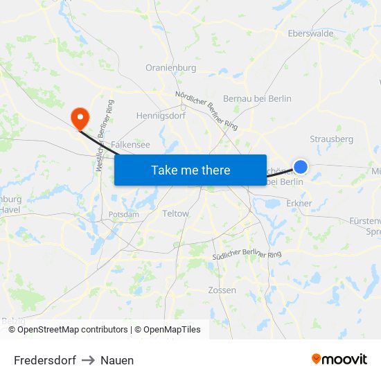 Fredersdorf to Nauen map
